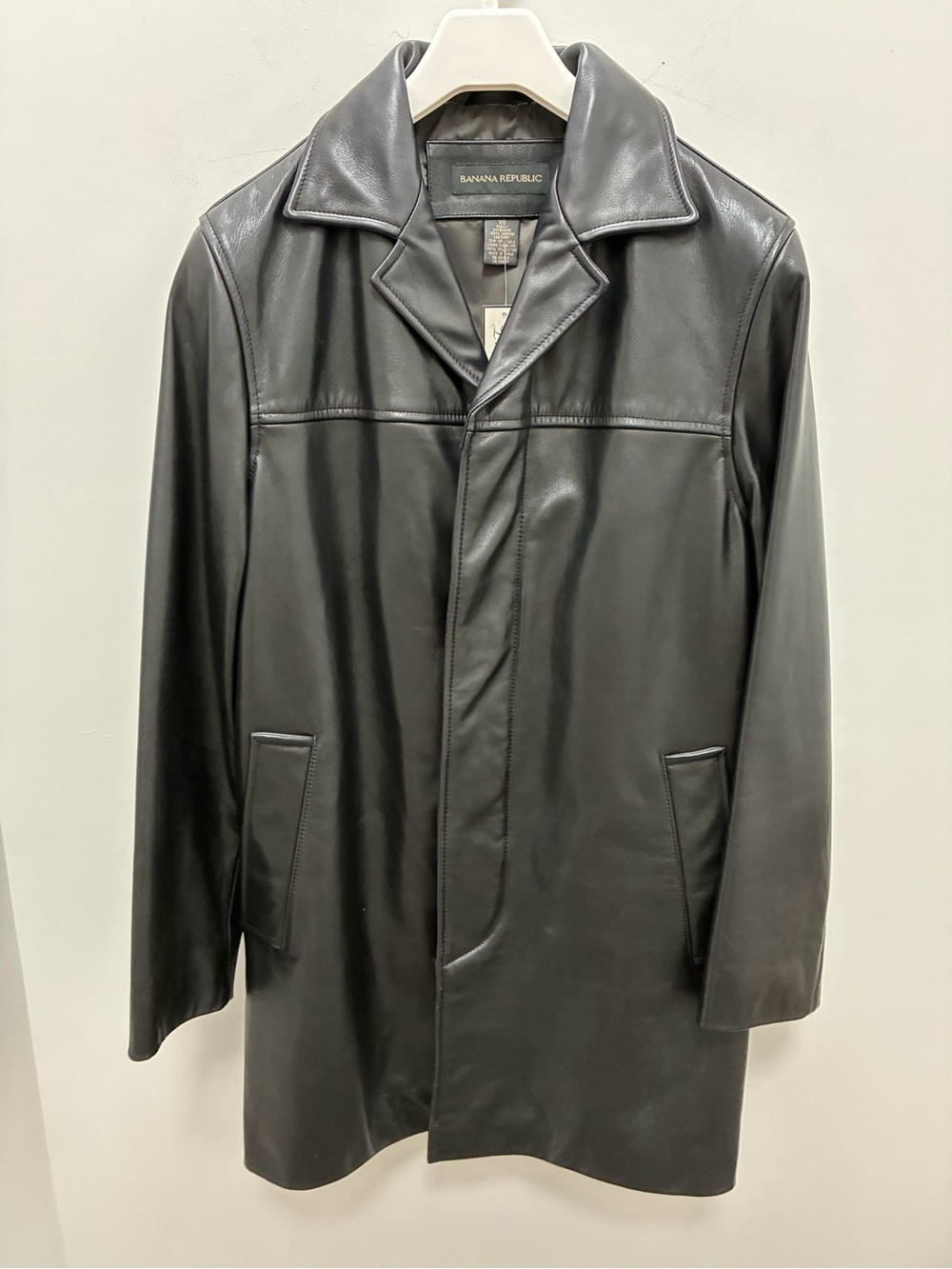 Banana Republic Men's Black Leather Trench Coat